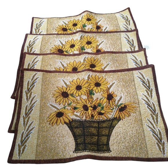 Fall Flower Floral Basket Harvest Placemats Set of 4, 12X18 Inch - Picture 1 of 4
